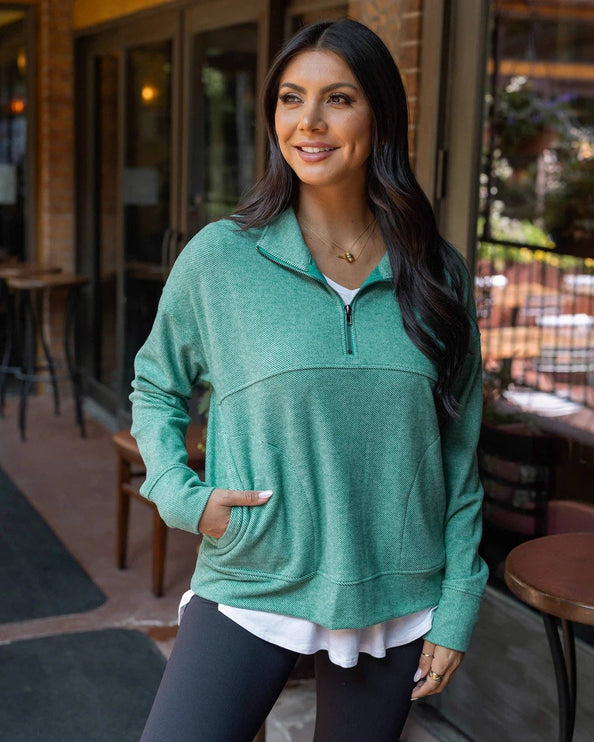 Cool Day Quarter Zip Pullover in Glade Green