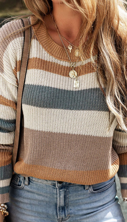 Striped Round Neck Dropped Shoulder Sweater