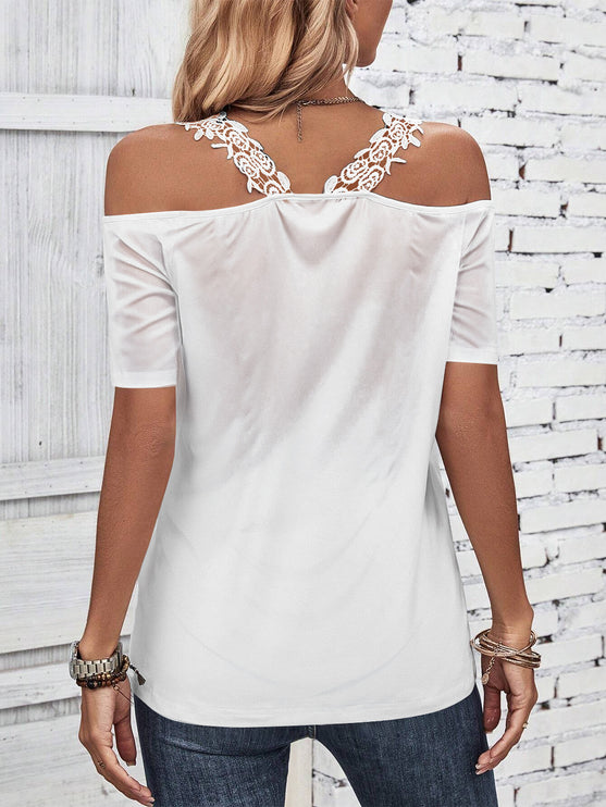 Modish rustic Chic Lace Detail Short Sleeve Top