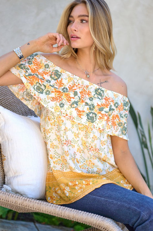 Modish Print Off Shoulder Smocked Top