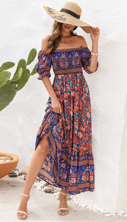 Modish Rustic Chic Floral Flounce Sleeve Midi Dress