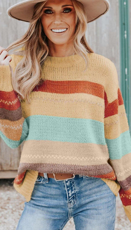 Color Block Round Neck Sweater