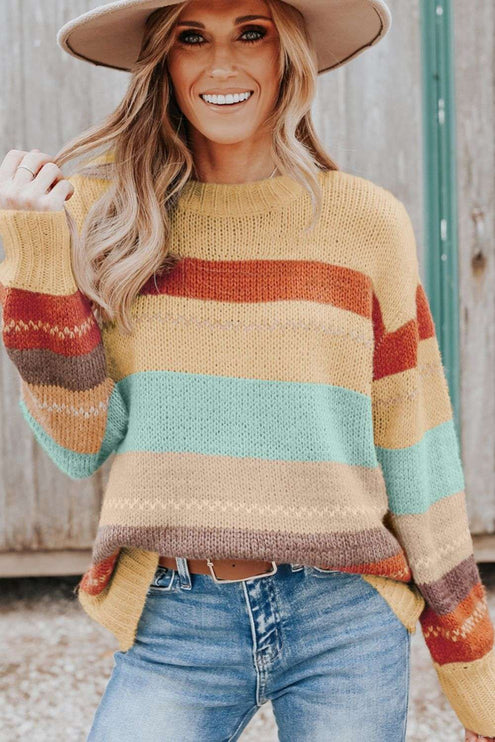 Color Block Round Neck Sweater