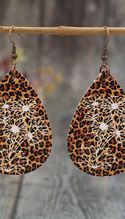 Leopard PU Leather Teardrop Shape Earrings