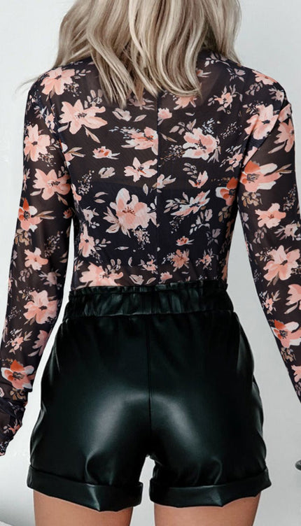 Floral Mock Neck Long Sleeve Blouse