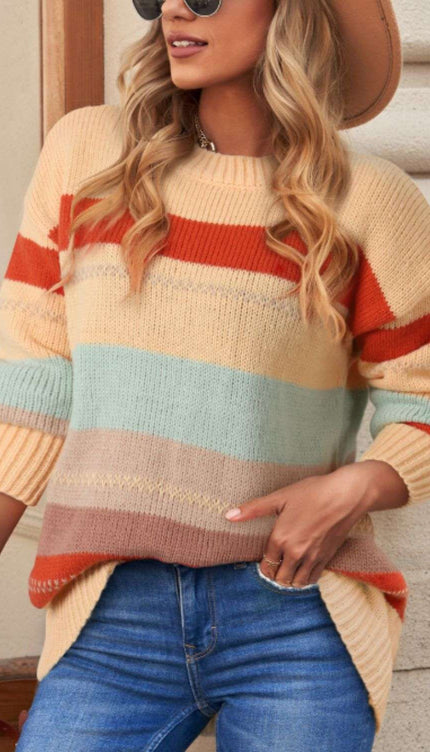 Color Block Round Neck Sweater