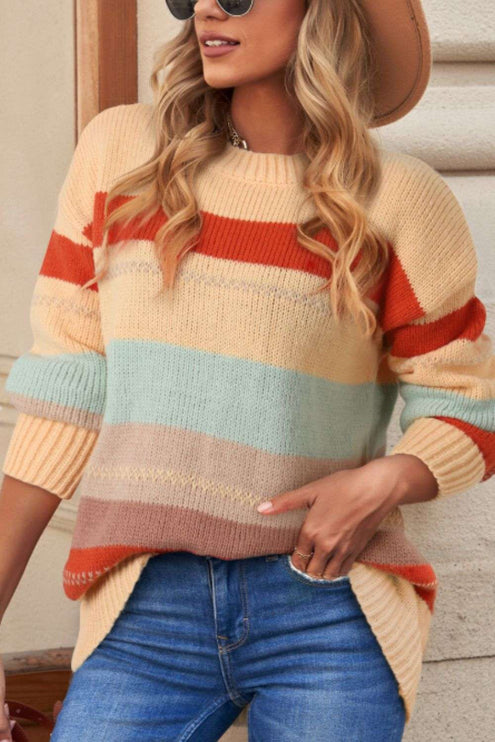 Color Block Round Neck Sweater