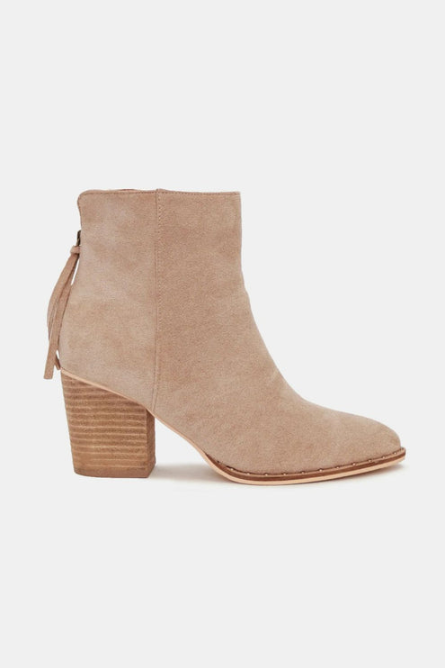 Beast Fashion Suede Point Toe Ankle Booties - Taupe / 6