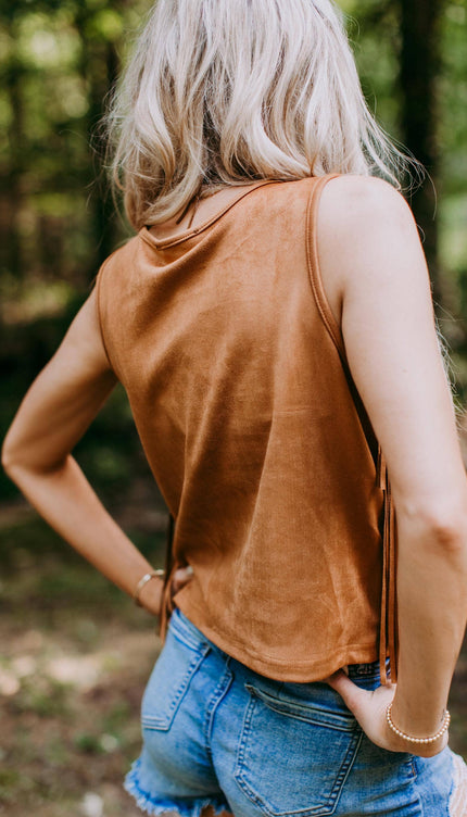 Suede Fringe Top -Brown