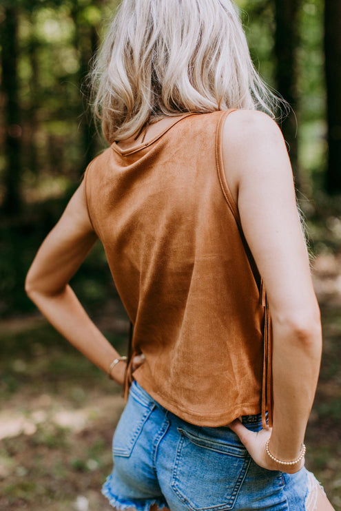 Suede Fringe Top -Brown