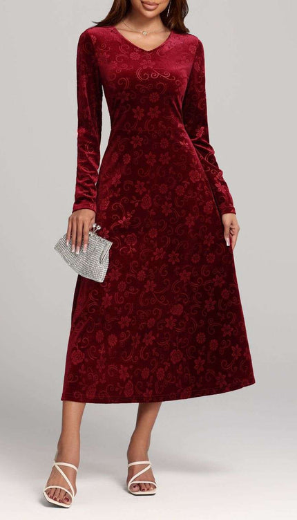 Flower Long Sleeve Midi Dress