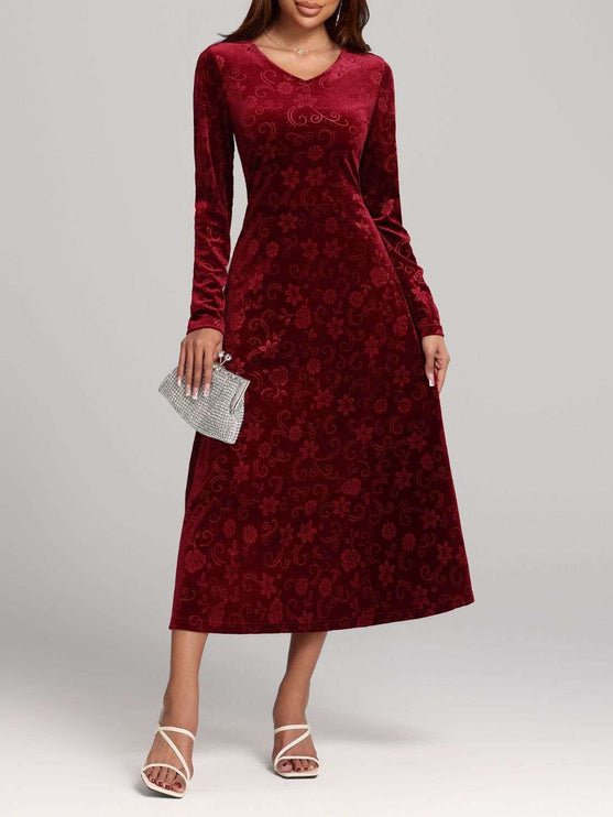 Flower Long Sleeve Midi Dress