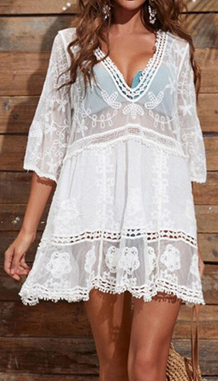 Modish Lace Detail Plunge Cover-Up Dress