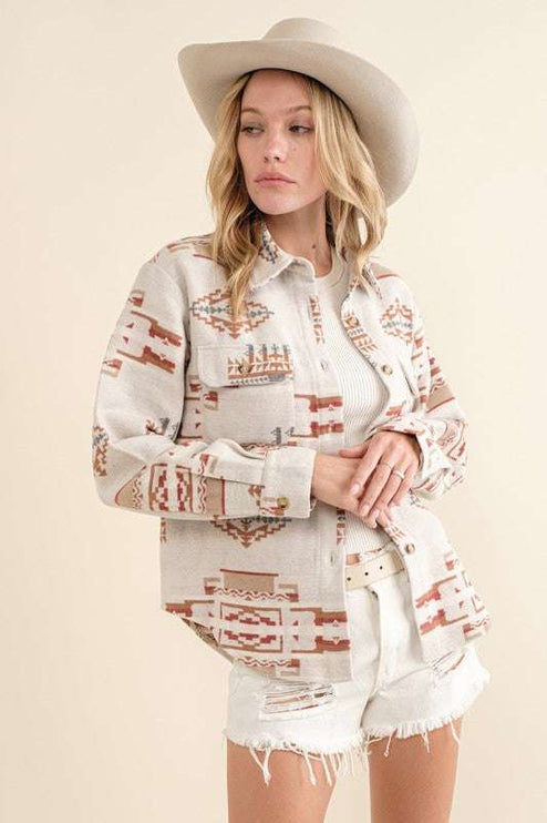 Blue B Exclusive Jacquard Aztec Shirt Jacket - Taupe / S