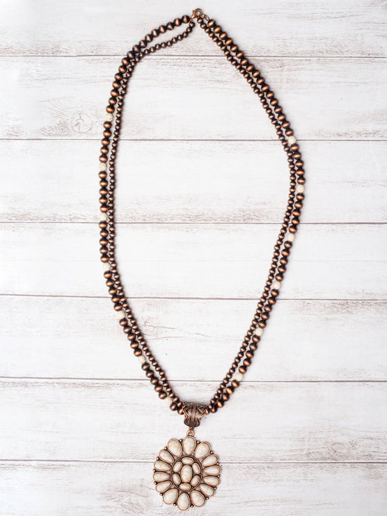 Buttercup Cream Howlite & Copper Navajo Pearls Necklace - One Size / Beige