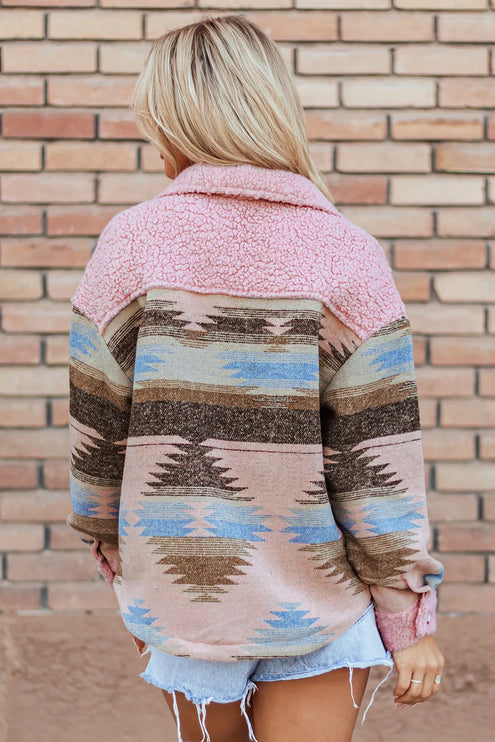 Button Up Western Aztec Sherpa Jacket