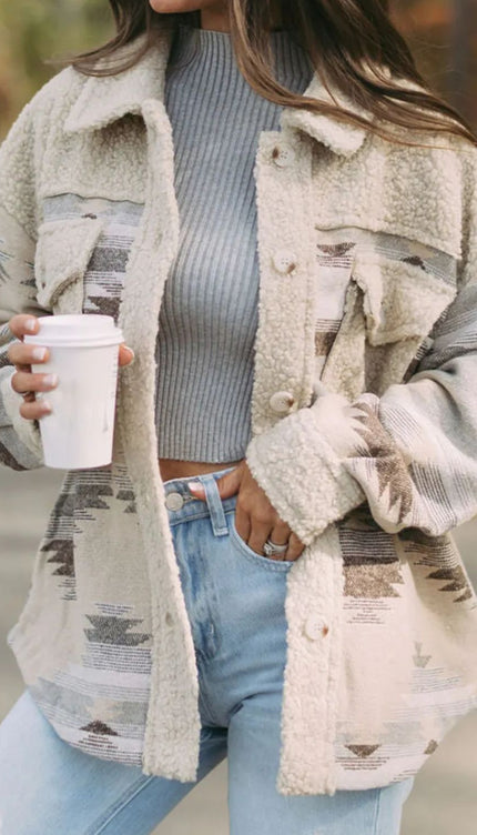 Button Up Western Aztec Sherpa Jacket