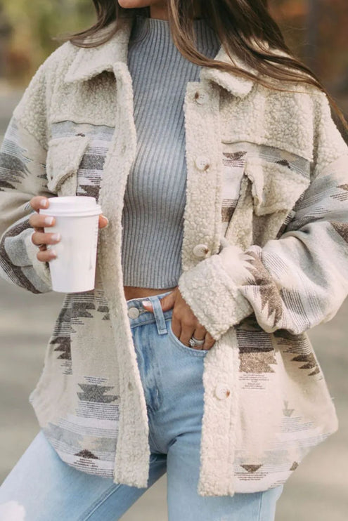 Button Up Western Aztec Sherpa Jacket