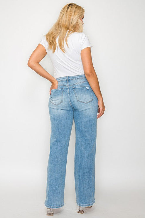 Bytos Full Size Distressed High Rise Straight Jeans