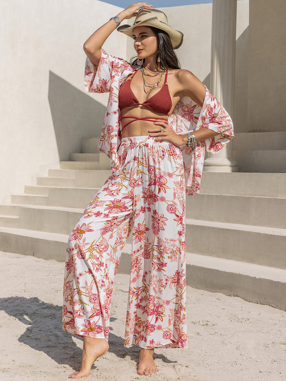 Modish Print Open Front Top and Pants Set