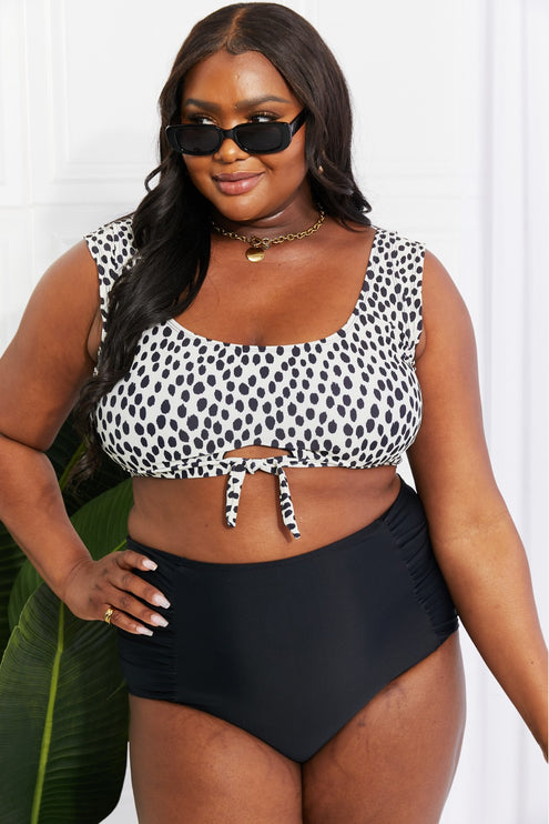 Marina West Swim Sanibel Crop Swim Top and Ruched Bottoms Set in Black-Modish