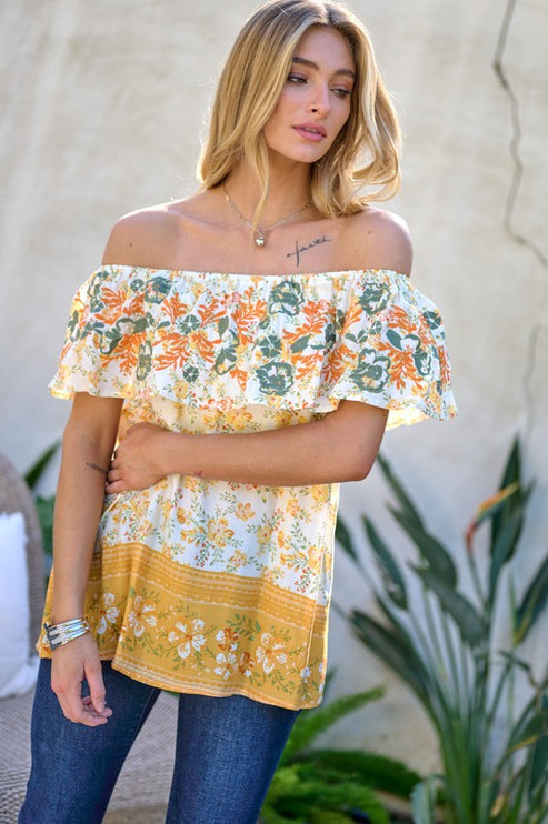 Modish Print Off Shoulder Smocked Top