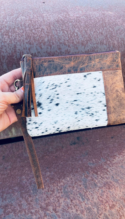 Cowhide Leather Trim Wristlet