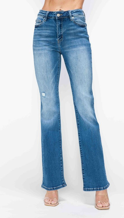 bytos Full Size Distressed High Rise Jeans with Pockets