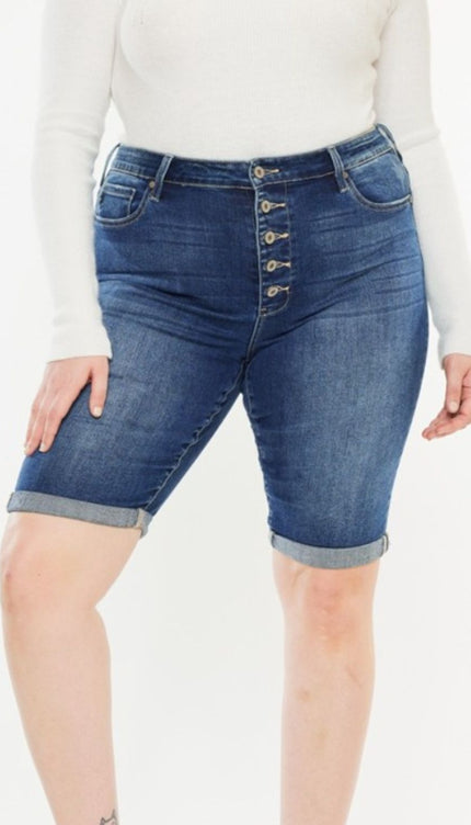 Jean Shorts - Kancan Full Size Cat's Whiskers Button Fly Denim Shorts