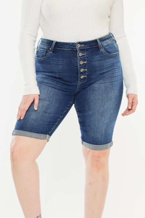 Jean Shorts - Kancan Full Size Cat's Whiskers Button Fly Denim Shorts