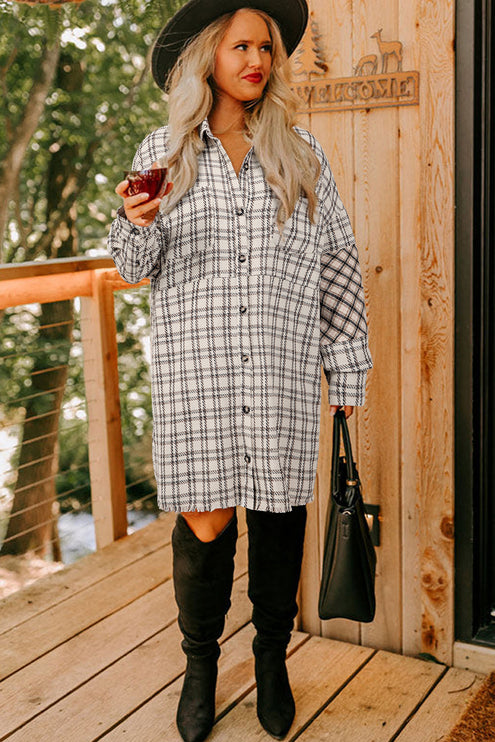 White Stripe Plus Size Plaid Tunic Shirt Dress