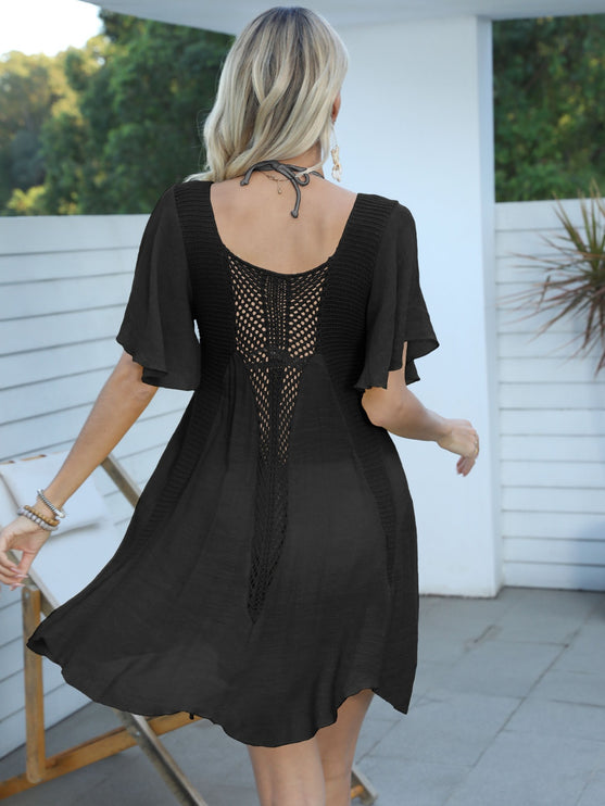 Modish Openwork Flutter Sleeve Cover-Up Dress