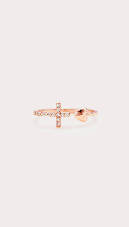 Heart Shape Cross Inlaid Zircon Open Ring