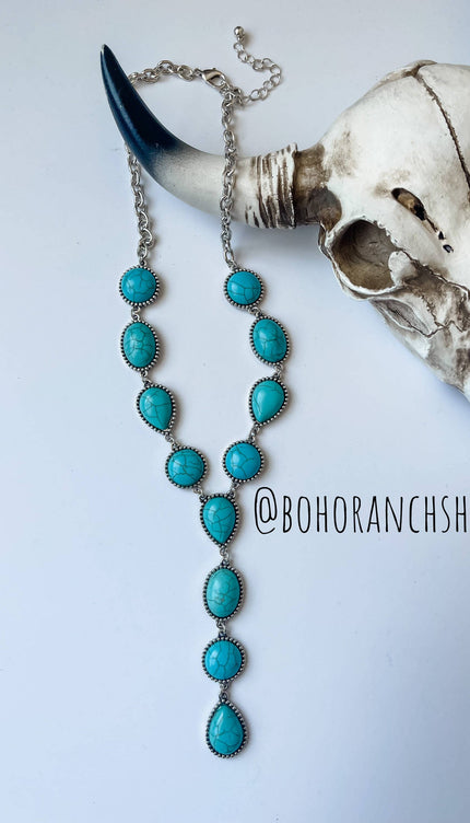 Western Y Necklace - Turquoise White