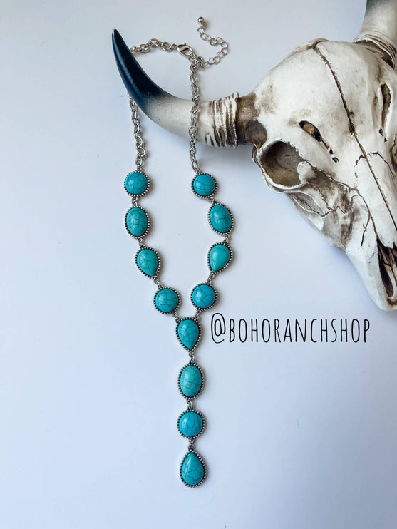 Western Y Necklace - Turquoise White