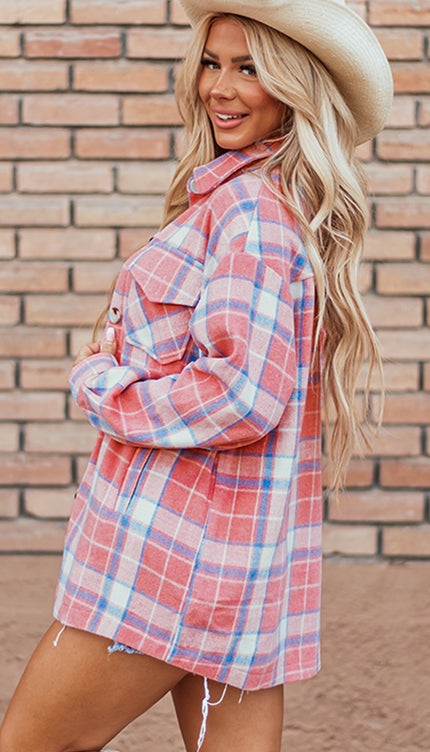 Plaid Button Up Long Sleeve Shacket