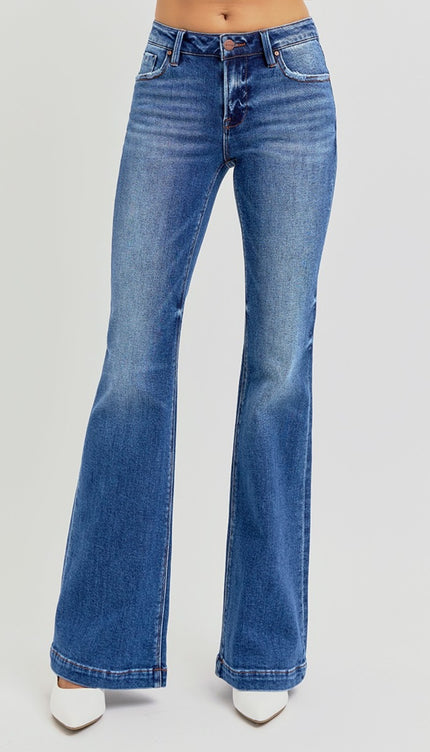 RISEN Full Size Low Rise Flare Jeans with Pockets