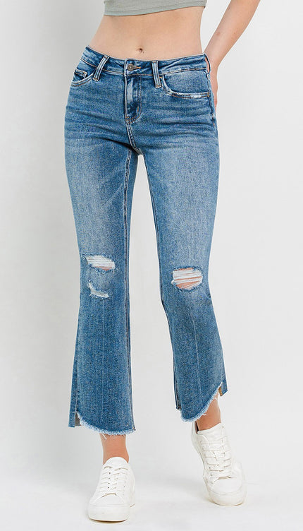 Vervet by Flying Monkey Full Size Mid Rise Distressed Cropped Flare Jeans-Modish