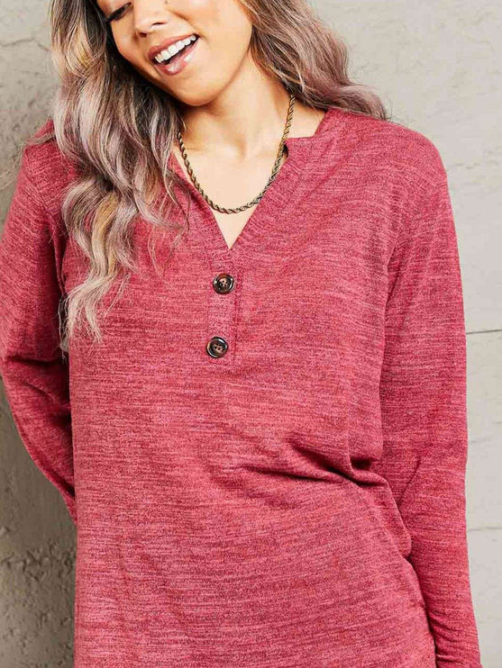 Mandy Notched Neck Long Sleeve Top