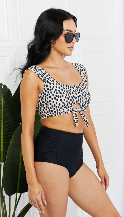 Marina West Swim Sanibel Crop Swim Top and Ruched Bottoms Set in Black-Modish