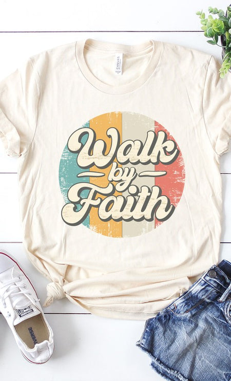 Walk By Faith Vintage Retro Graphic Tee-Modish