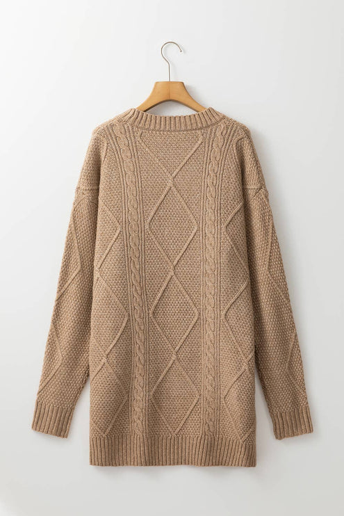 Cable Knit Drop Shoulder Loose Fit Sweater Fall Dress S-2XL