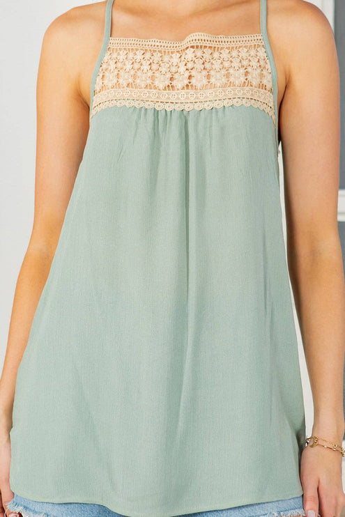 Lace Trim Detailed Cross Back Top-3 COLORS*