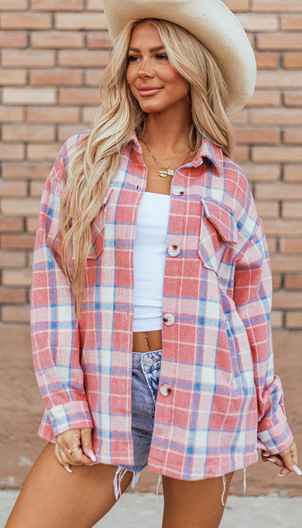 Plaid Button Up Long Sleeve Shacket