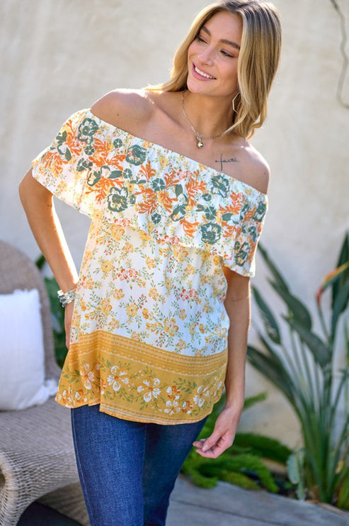 Modish Print Off Shoulder Smocked Top