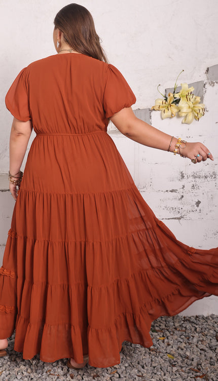 Modish Plus Size Ruched Lace Detail V-Neck Short Sleeve Dress