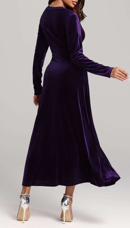 V-Neck Long Sleeve Velvet Dress