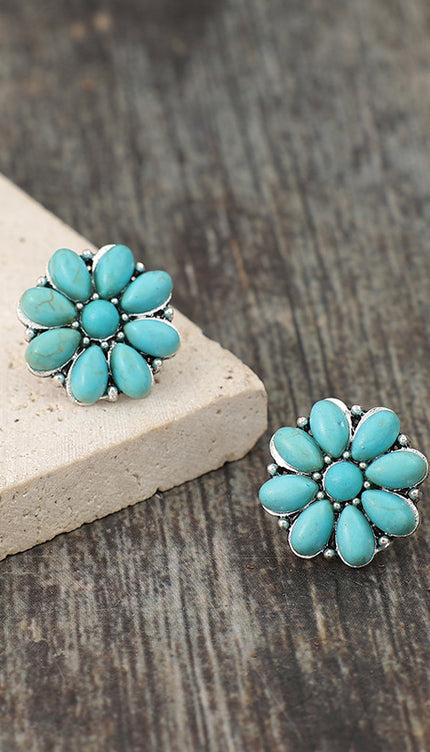 Alloy Turquoise Flower Stud Earrings