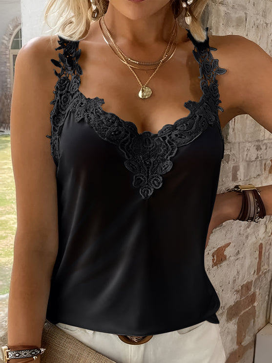 Modish Rustic Chic Lace Detail V-Neck Tank