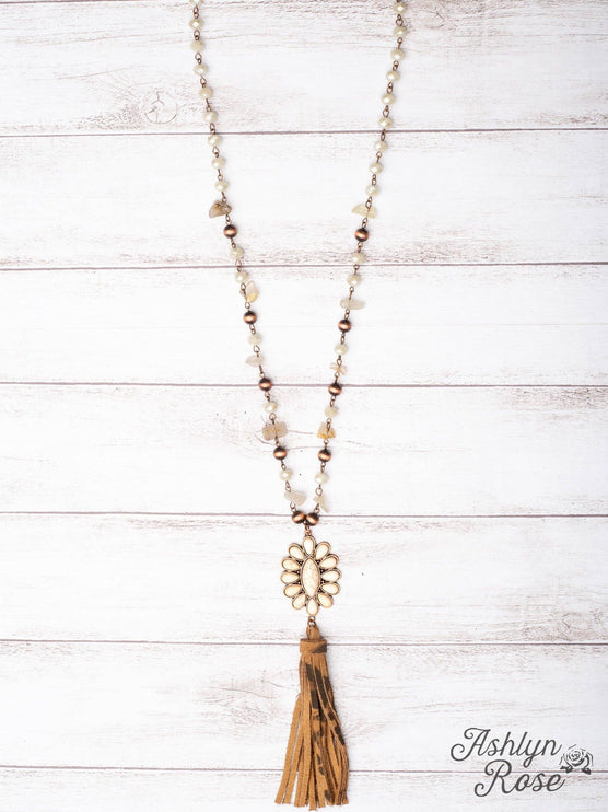 Chain Necklace with Tassel Pendant - Beige / One Size